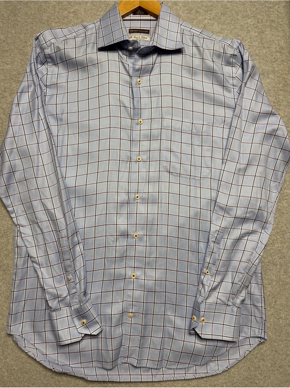 Peter Millar Grandi Rubinelli Mens Large Blue Plaid Cotton Button Up Shirt Italy
